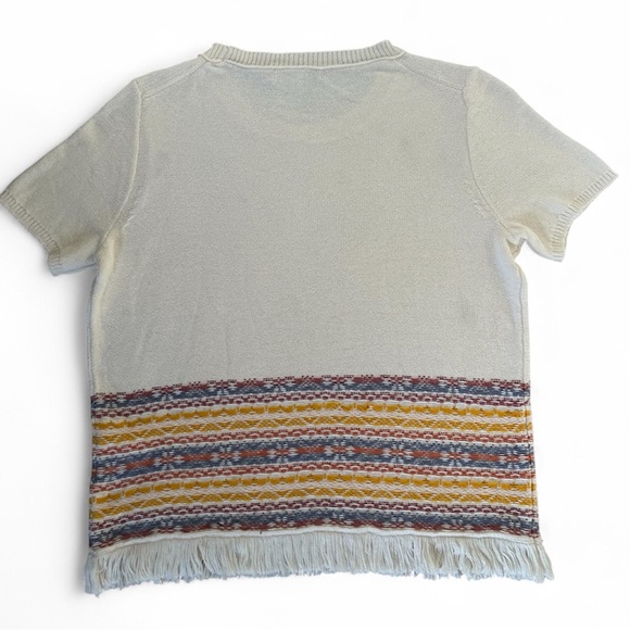 Madewell Short sleeved Cream Multicolor Knit Fringe Sweater Tee, S - Picture 3 of 11